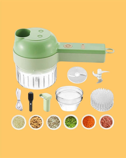 4 in 1 Handheld Electric Vegetable Cutter Set, Portable Mini Wireless Food Processor with Brush