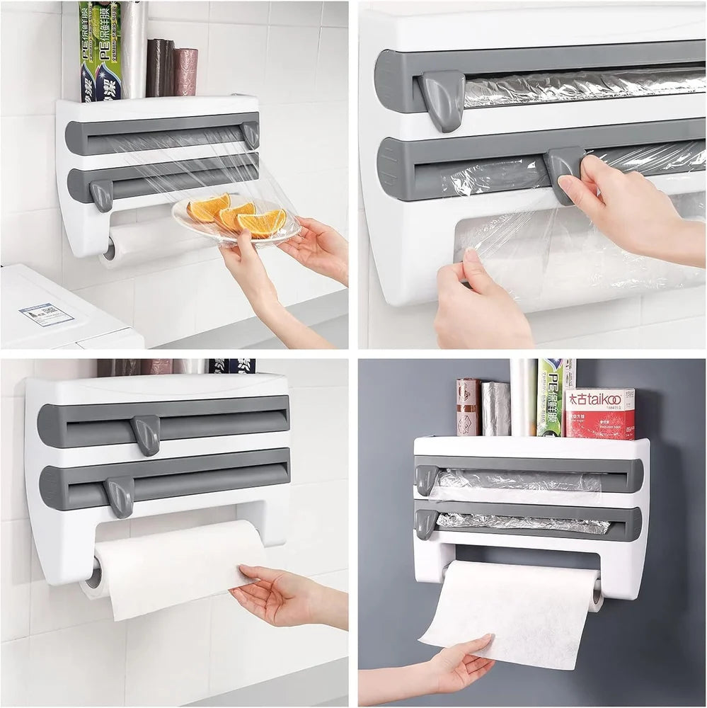 4-in-1 Kitchen Roll Holder with Film Cutting Dispenser