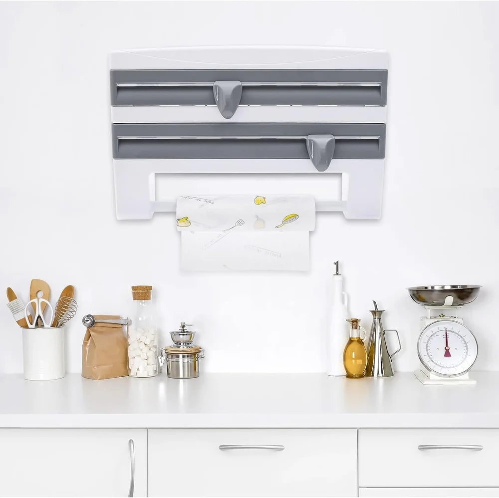 4-in-1 Kitchen Roll Holder with Film Cutting Dispenser