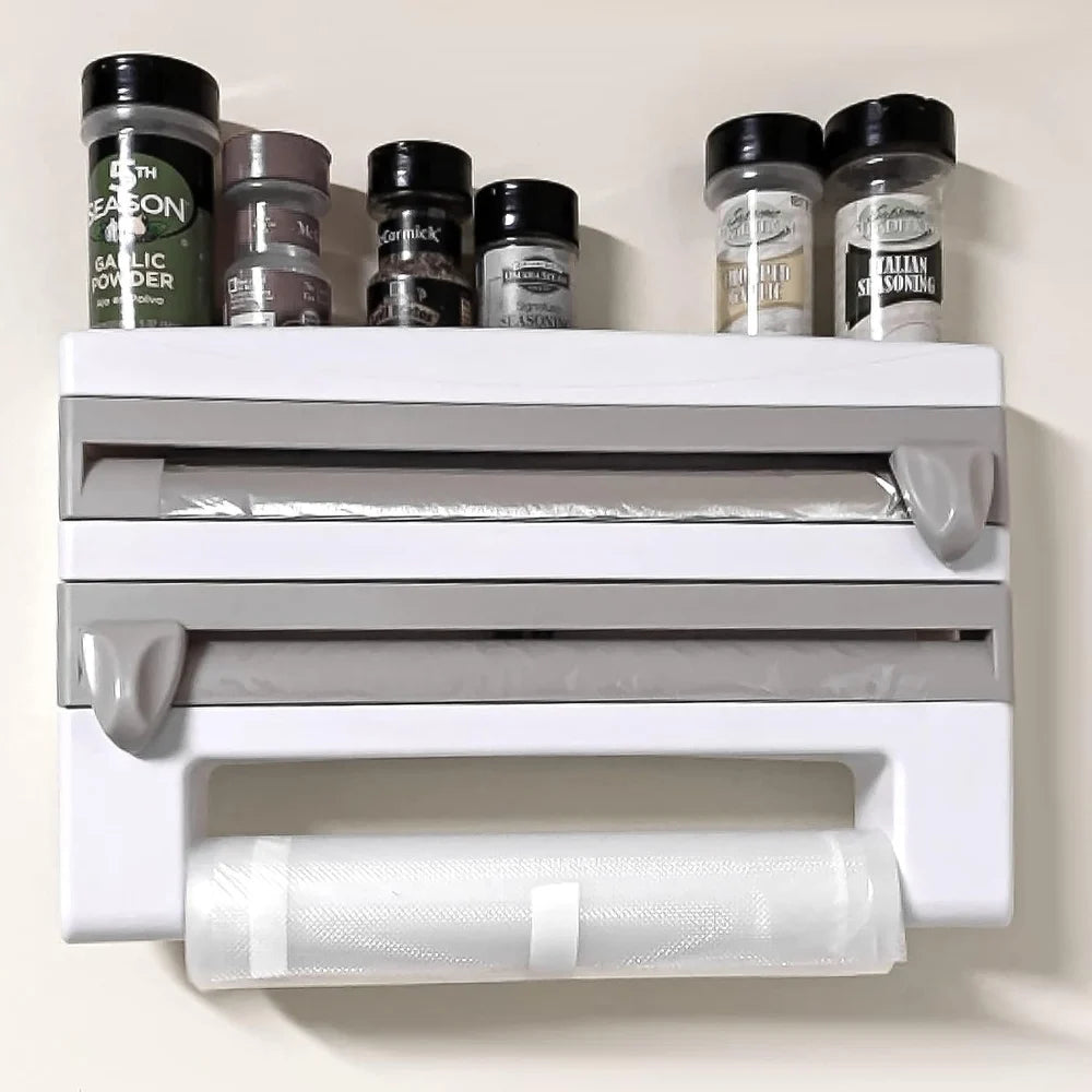 4-in-1 Kitchen Roll Holder with Film Cutting Dispenser